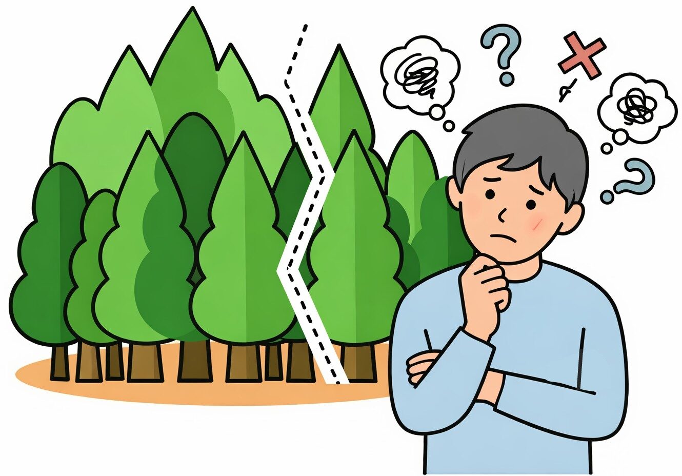 あの辺らしいんだけれど・・・と境界線がはっきりしない。このような山林でも引き取り可能です。